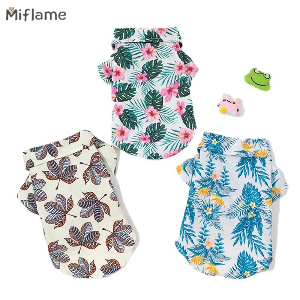 

Miflame Hawaiian Style Small Dogs Shirts Leaves Print Puppy Outfits Holiday Beach Pets Clothes French Bulldog Spitz Dog Tshirts