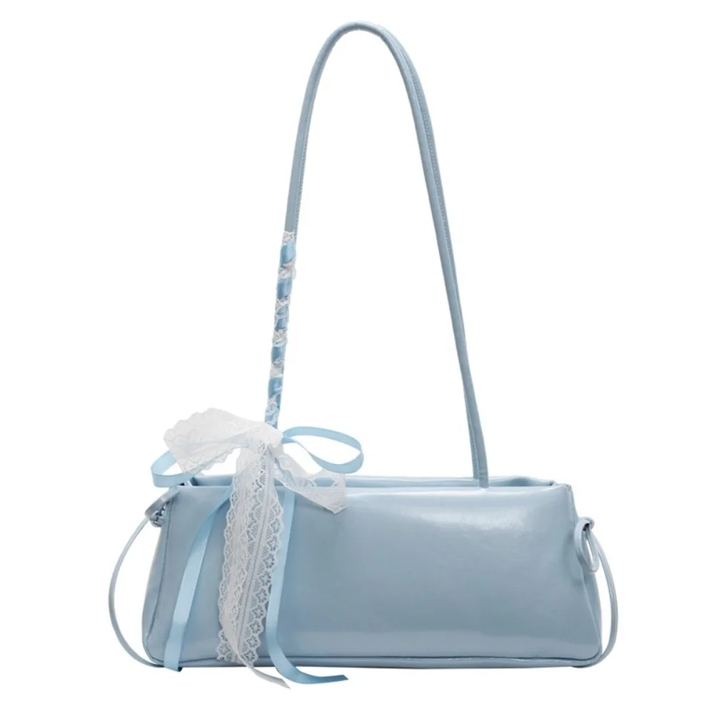 Solid Color French Stick Handbag High Quality Y2K Silver PU Shoulder Bag Large Capacity Korean Style Cylinder Underarm Bags Work