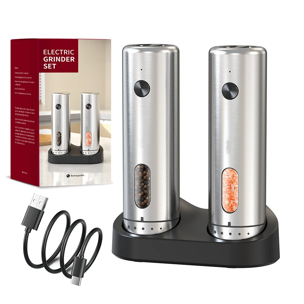 

1PC/2PCS Automatic Pepper Grinder Salt And Pepper Grinder USB Rechargeable Adjustable Coarseness Spice Mill Kitchen Tool