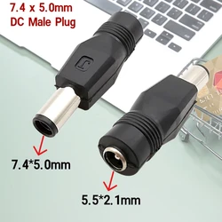 1/2/5Pcs DC Power HP Laptop Charge Plug Converter Adapter DC 7.4x5.0mm Male Plug With Pin to 5.5x 2.1mm Female Jack Connector