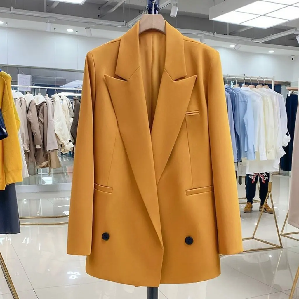 

Women's Orange Small Suit Jacket Korean Style Straight Casual Fashion Top for Spring And Autumn Niche Design Streetwear