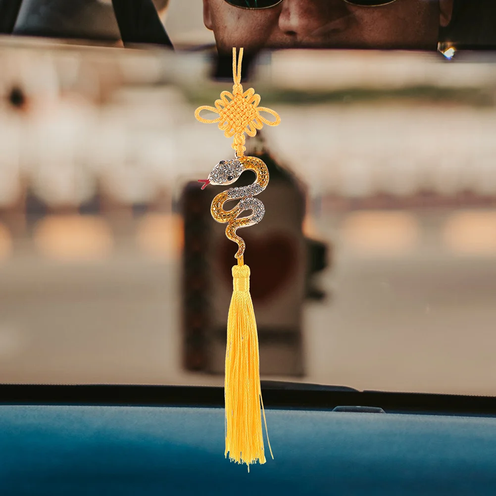 

2Pcs Chinese New Year Snake Tassel Car Hanging Charms Alloy Rearview Mirror Ornaments Rhinestone Pendant Lucky Zodiac Snake