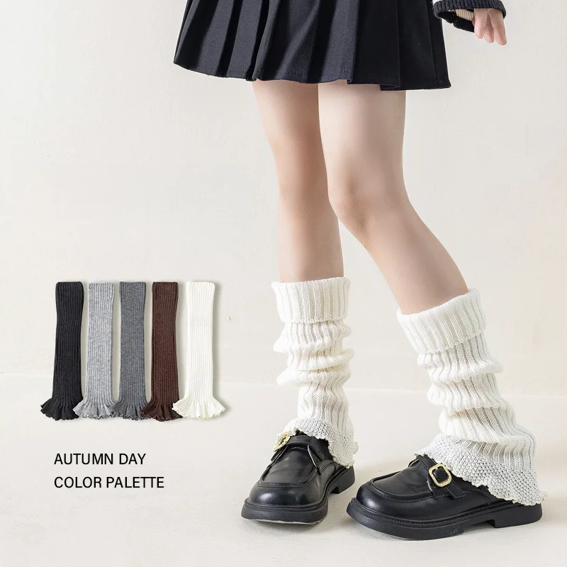 الربيع الدافئة محبوك ترهل الجوارب لوليتا الكورية نمط الدانتيل تقليم عالية أنبوب تدفئة الساق للأطفال مكافحة بيلينغ لباس خارجي الجوارب #1