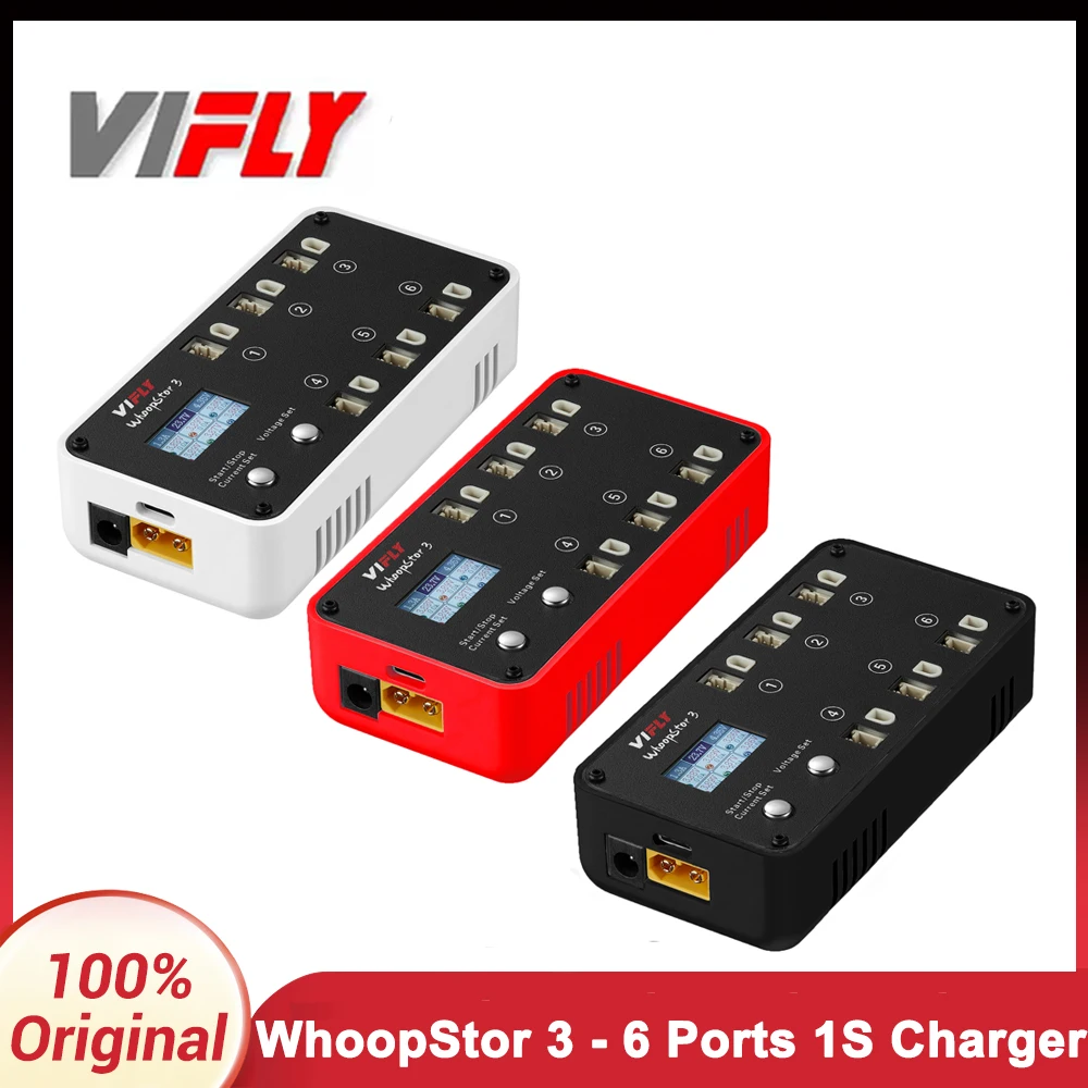 NEW VIFLY WhoopStor 3 V3 6 Ports 1S LIPO Battery Charger Discharger Storage LCD Type-C DC TX60 For FPV Drone BT2.0 PH2.0