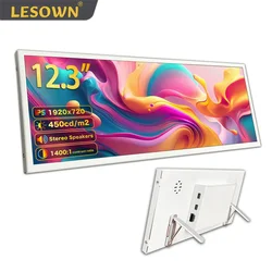 LESOWN Stretched Bar Screen 1920x720 12.3 inch Monitor Touchscreen HDMI Type C IPS Long Strip Display for PC Computer White