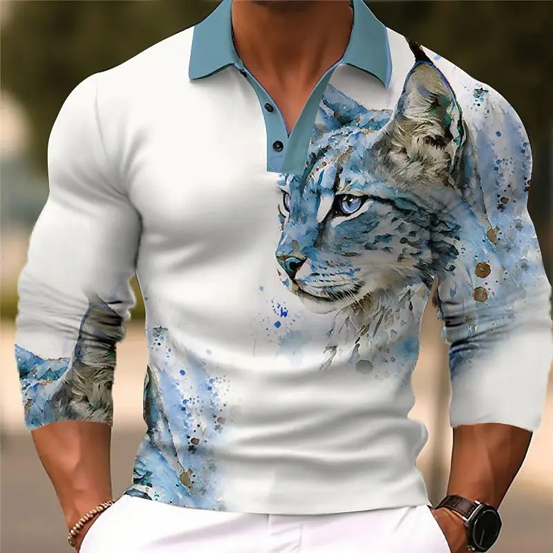 Leoparden-Tiermuster Herren Street Polos T-Shirts Langarm 3D-gedruckt Jugendliche Vitalität POLO T-Shirt 6XL Plus Size Casual Tops