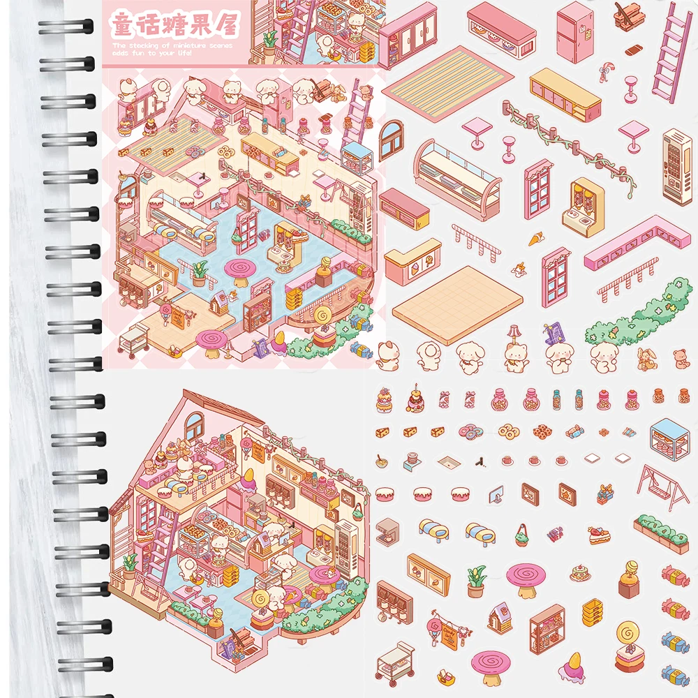 Kawaii Cartoon Fairy Tale Candy House Landscaping Stickers Stacking and Pasting Hand Account Creative Gift Suitcase Creative