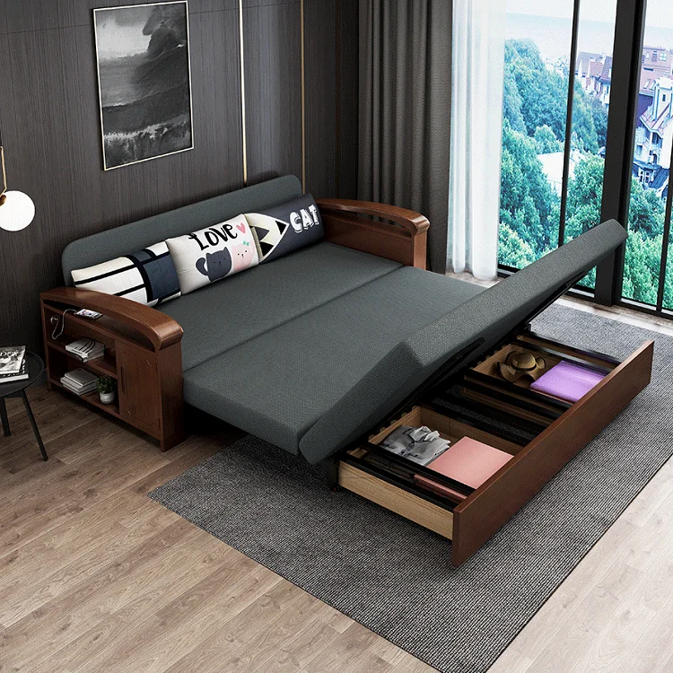 Cum Bedroom Furniture Foldable Sofa Beds Folding Storage Solid Wood Fabric Sofas Living Room Modern Divano Letto High Back Sofa