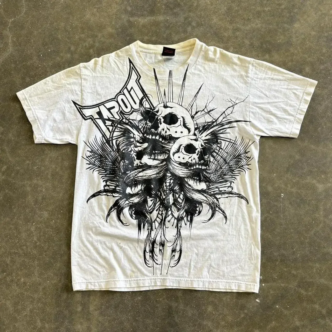 2000s Tapout Round Neck Short Sleeve Top Men Punk Rock T-Shirt Clothes Hip Hop Skull Pattern Letter Print Oversized T-Shirt