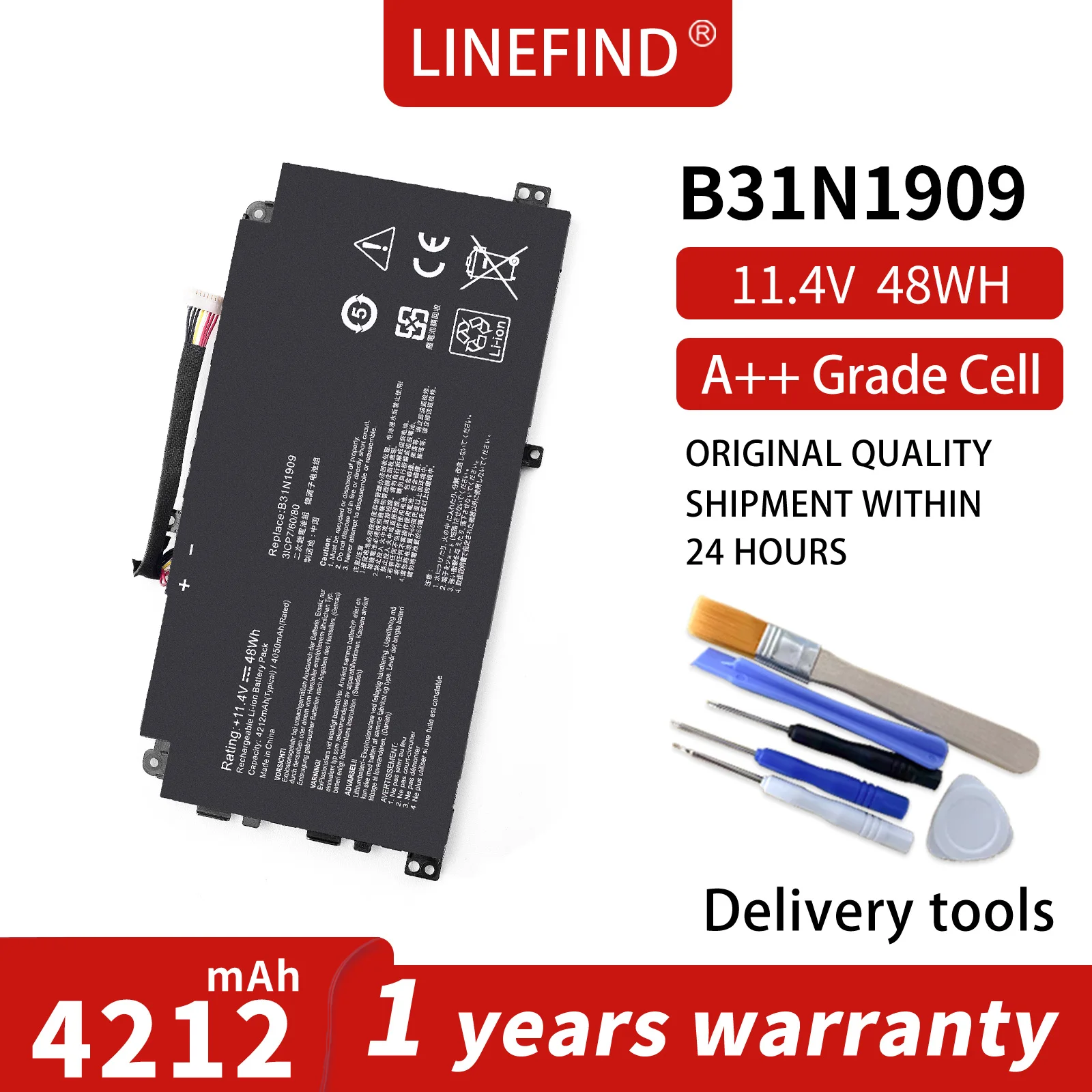 11.4V 48WH 4212mAh B31N1909 Laptop Battery For Asus ExpertBook P2 P2451 P2451FA P2451FB Series