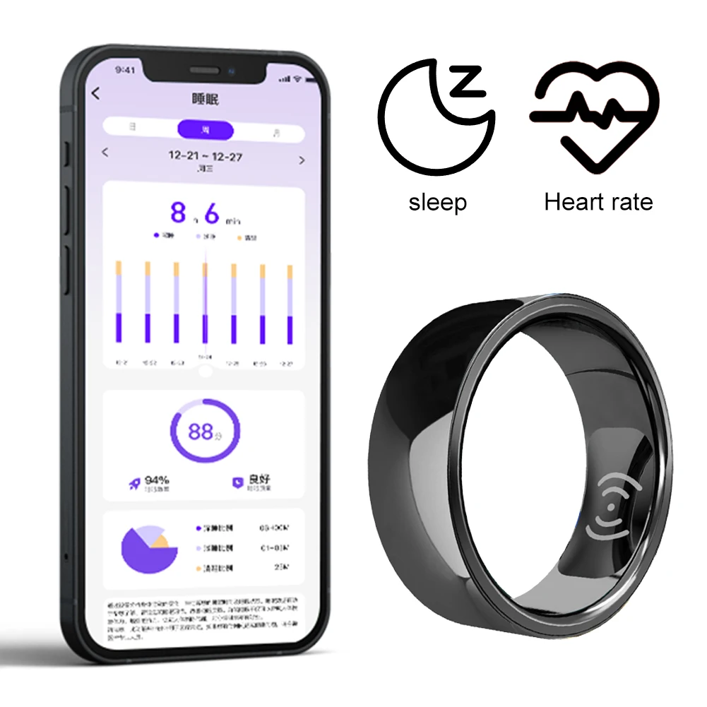 

SR200 Smart Ring Health Tracker Intelligent Wearable Device Bluetooth Heart Rate Sleep Blood Pressure Monitor for Android IOS