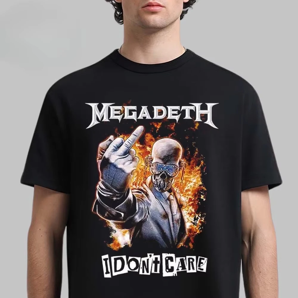 Megadeth Classic Vic Rattlehead Graphic Tee Featuring Burning Suit Skull Art Thrash Metal Streetwear Casual Unisex Top