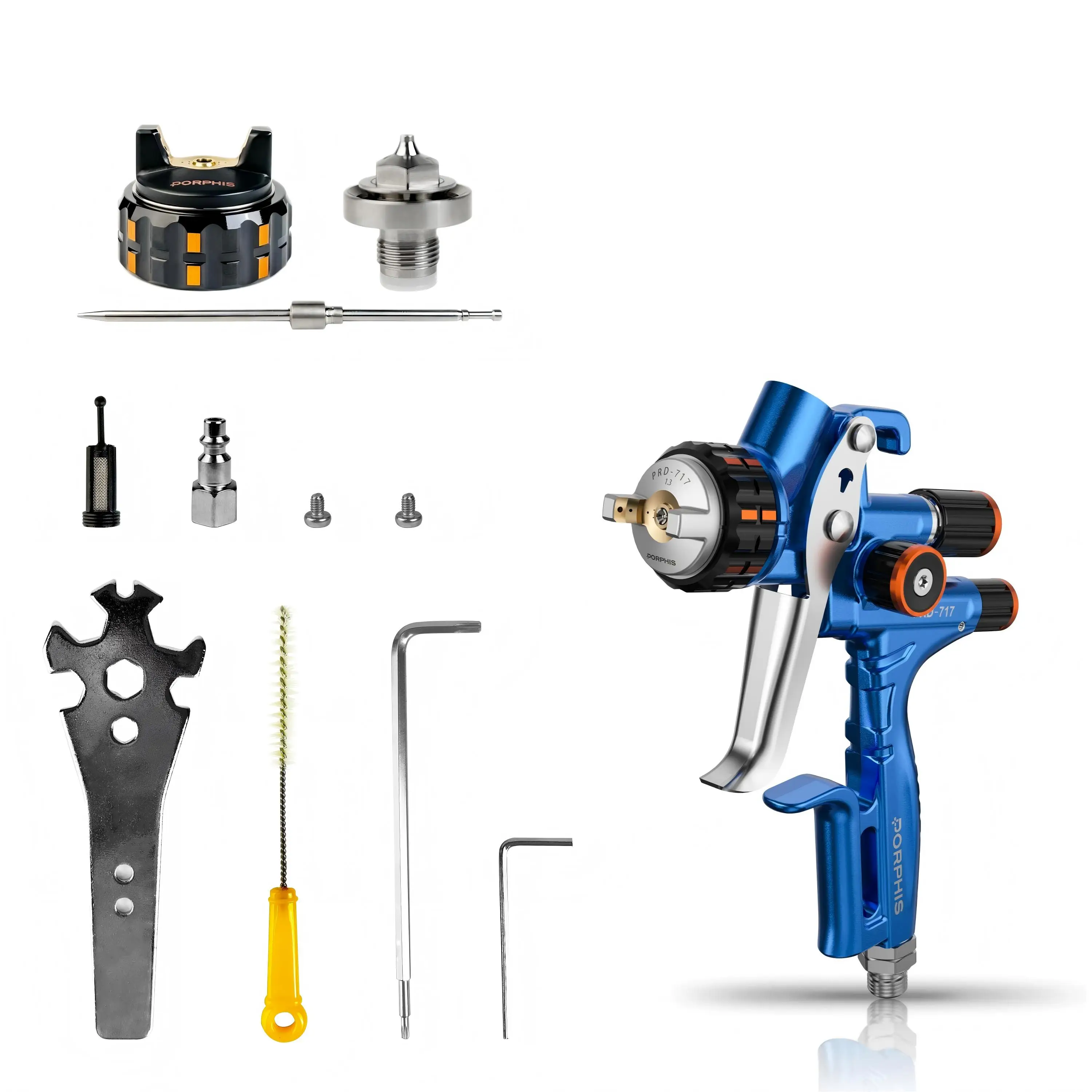 

PORPHIS PRD-717 HVLP Gravity Spray Gun Kit 1.3mm with 1.4mm Needle Nozzle Cap Set Auto Body Car Paint Professional Air Sprayer
