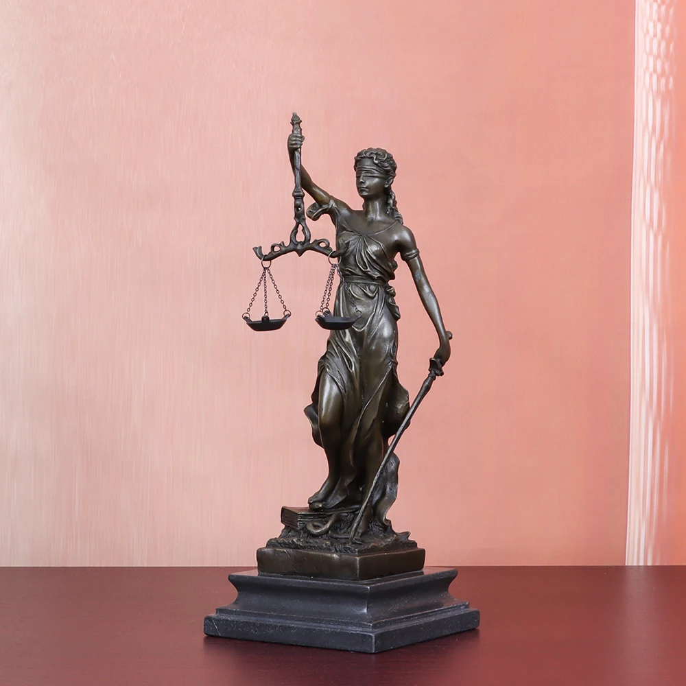 Bronze Sculpture Blind Lady Justice Themis Justitia Statue Greek Mythology Goddess Art Classy Lawyer Gift Home Decor