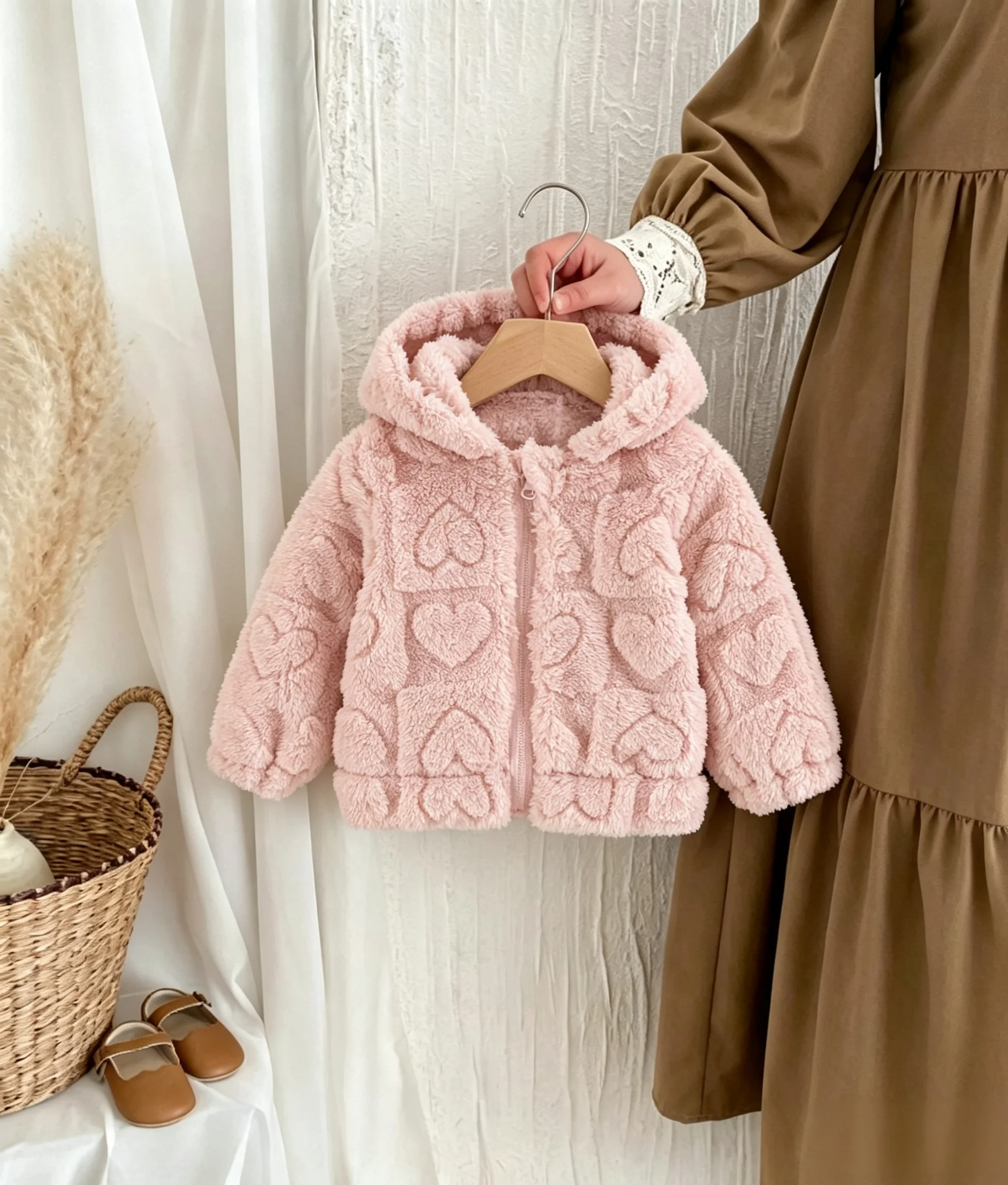Winter New Plush Hooded Baby Girl Coat Warm And Windproof Children'S Pink Clothes (6 Months -3 Years Old)