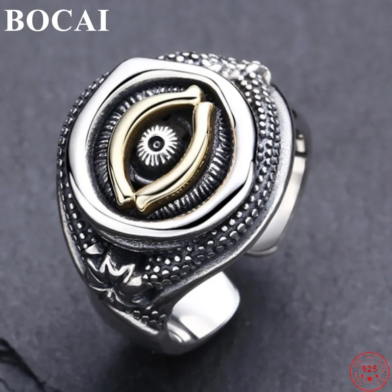 

BOCAI S925 Sterling Silver Rings for Women New Men's Fashion Blue All-seeing Eye Adjustable Argentum Punk Jewelry Free Shipping