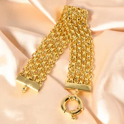 New 20MM wide copper chain bracelet Unisex 18K gold plated wristband Miami braided Rolo cable Roadside chain bracelet Jewelry