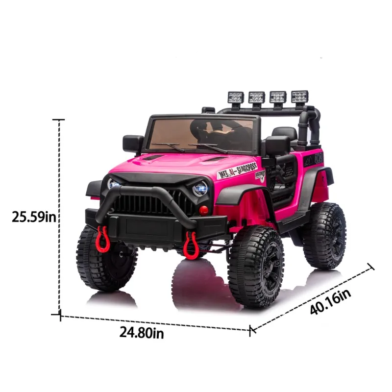 Kids Electric Ride On Car Pink 4x4 Off Road SUV Toy with LED Lights Double Seats Remote Control for Children