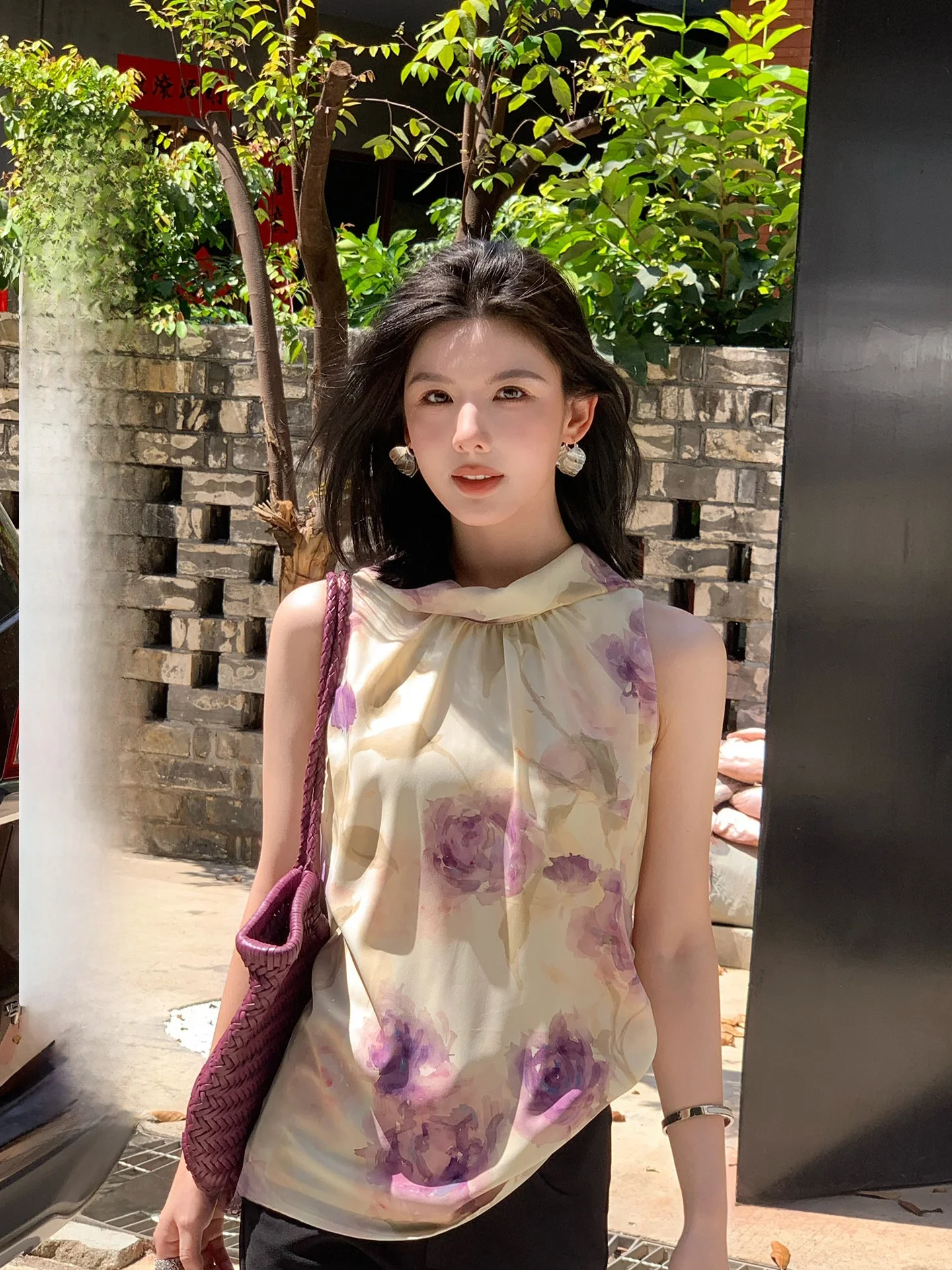 

Elegant Style Sleeveless Women's Vest Art Design Oil Painting Evening Rose Fashion Top Breathable Polyester Casual Wear