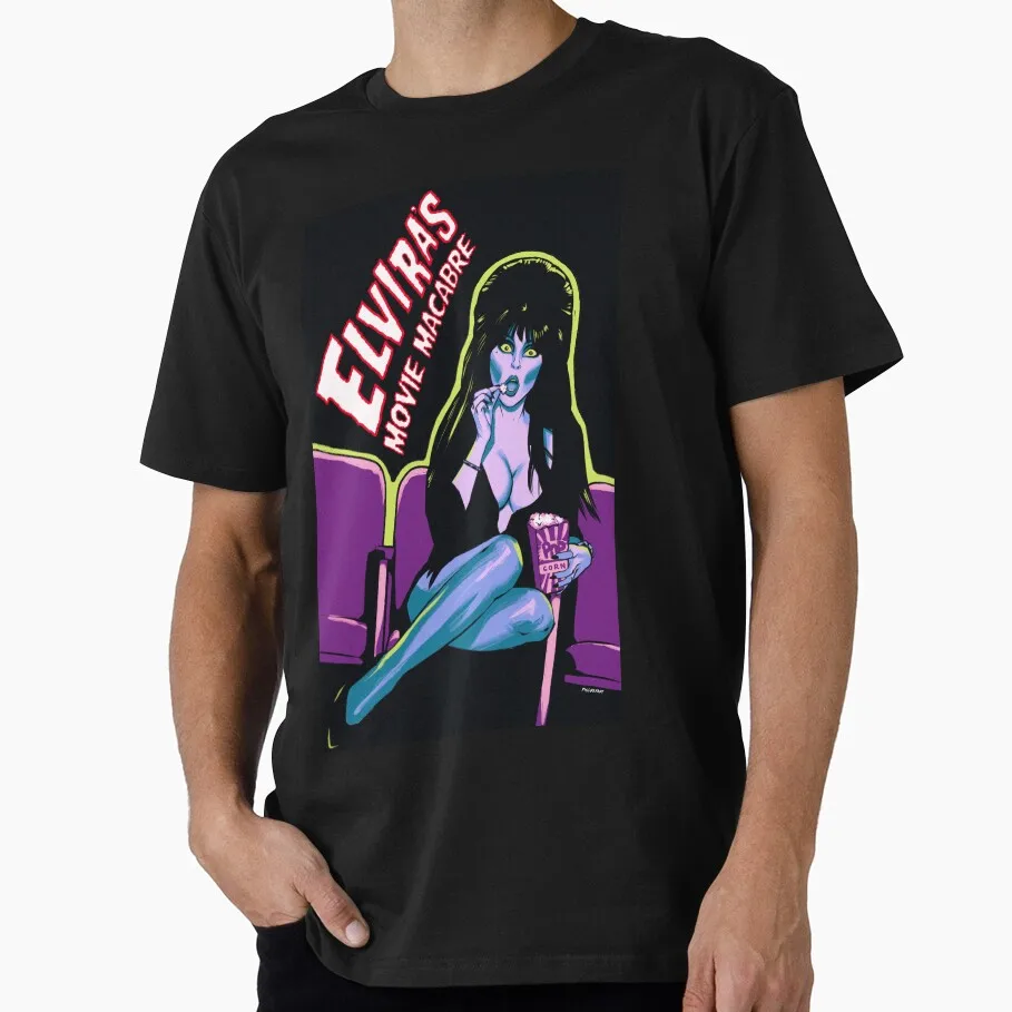 

Macabre 80s Horror Movie Elvira mistress of the dark Scary Halloween gift T shirt for man All size Tops 100% cotton clothes