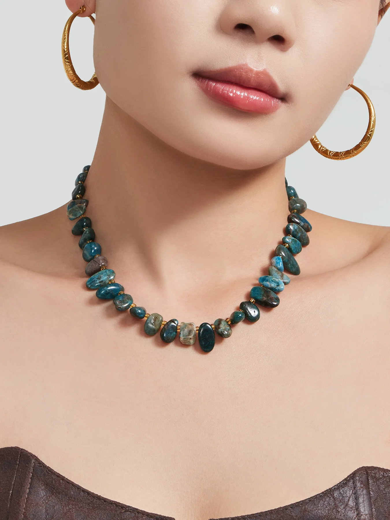 Mehrfarbige Unregelmäßige Naturstein-Perlenkette Damen-Halsketten Edelstahl-Charm-Choker Bankett-Schmuck Großhandel – Detail 9