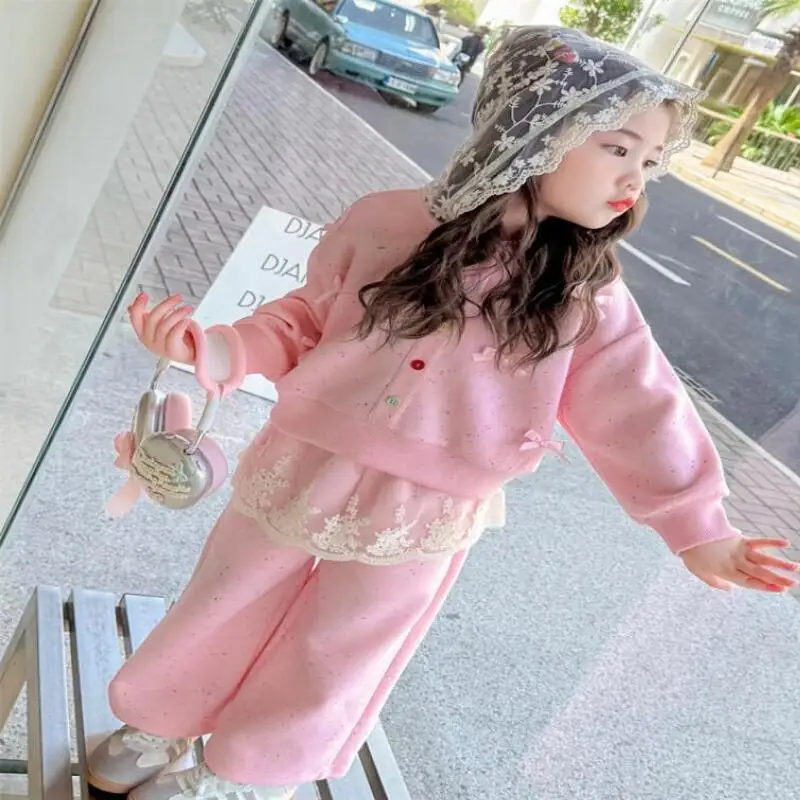 

Hot Girl Coat Pants Two-Piece Set Spring Autumn Jacket Hoodie Elastic Waist Sweatpants Child Kawaii Fashion New Casual Clothing