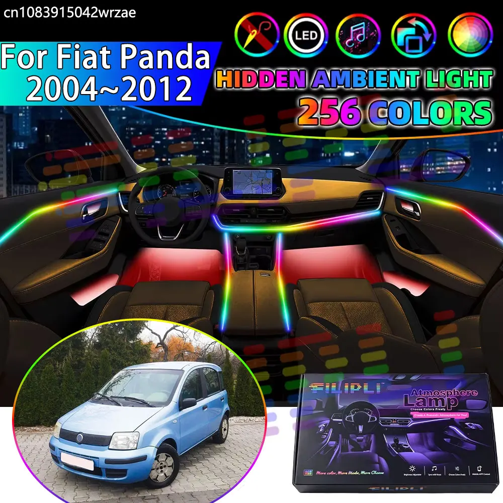 For Fiat Panda 2004~2012 169 MK2 2th Gingo Classic RGB Car Interior Ambient Lights Strips Breathing Lighting Kit App Control LED