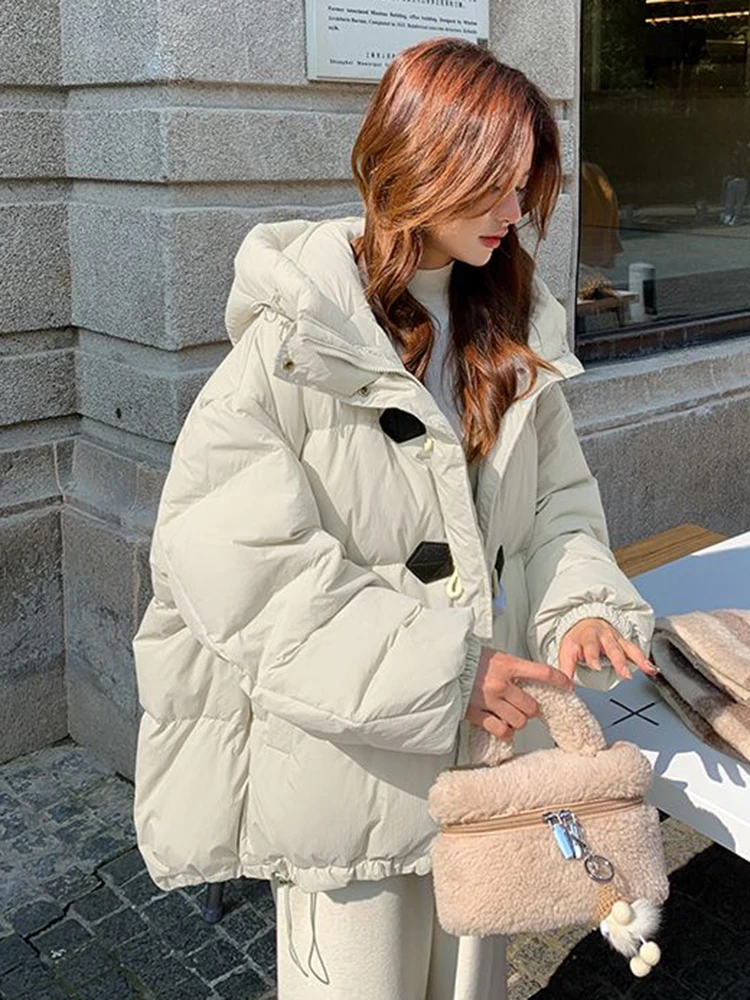 Jmprs الشتاء الحلو الكورية سترات المرأة فضفاضة موضة نمط Preppy الدافئة سميكة القطن معطف عادية كم طويل مقنع سترة جديدة