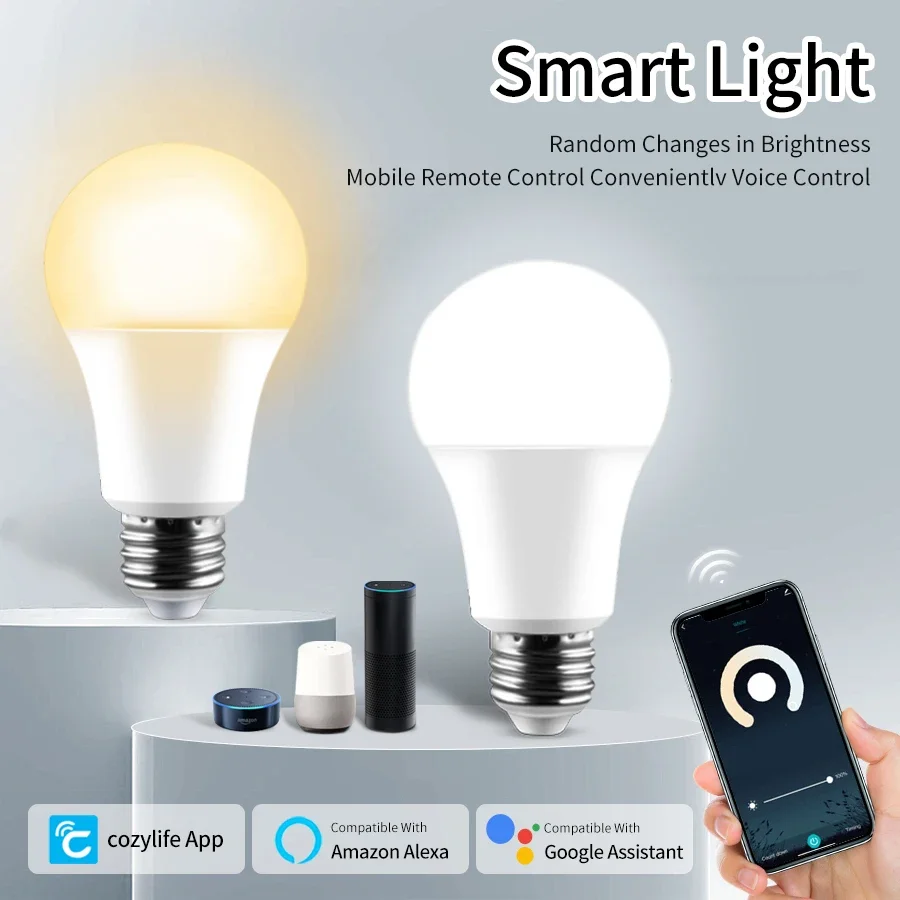 Cozylife 220V 110V WiFi Smart LED Bulb 12W 15W 20W E27 Zimne i ciepłe światło wewnętrzne Alexa Google Home Razem APP Timing Dimming