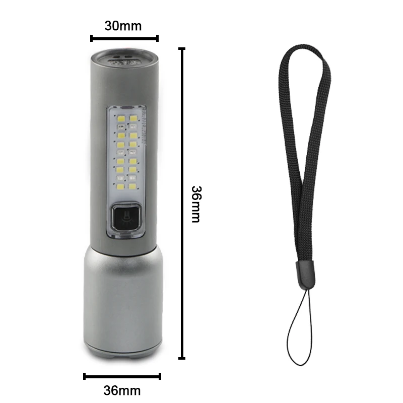 Outdoor Rechargeable SMD Side Light Emergency Long-Range Aluminum Alloy Type-C Retractable Flashlight