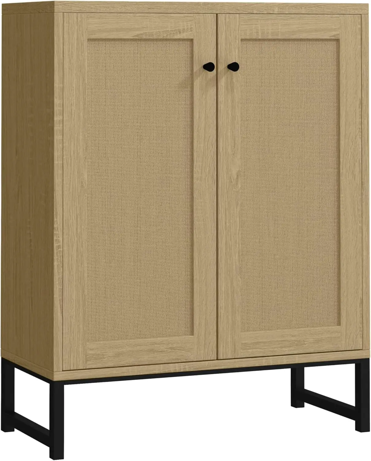 

Rattan Decorated 2 Doors Storage Cabinet Accent Cabinet Living Room Cupboard Kitchen Sideboard Buffet Table (White)