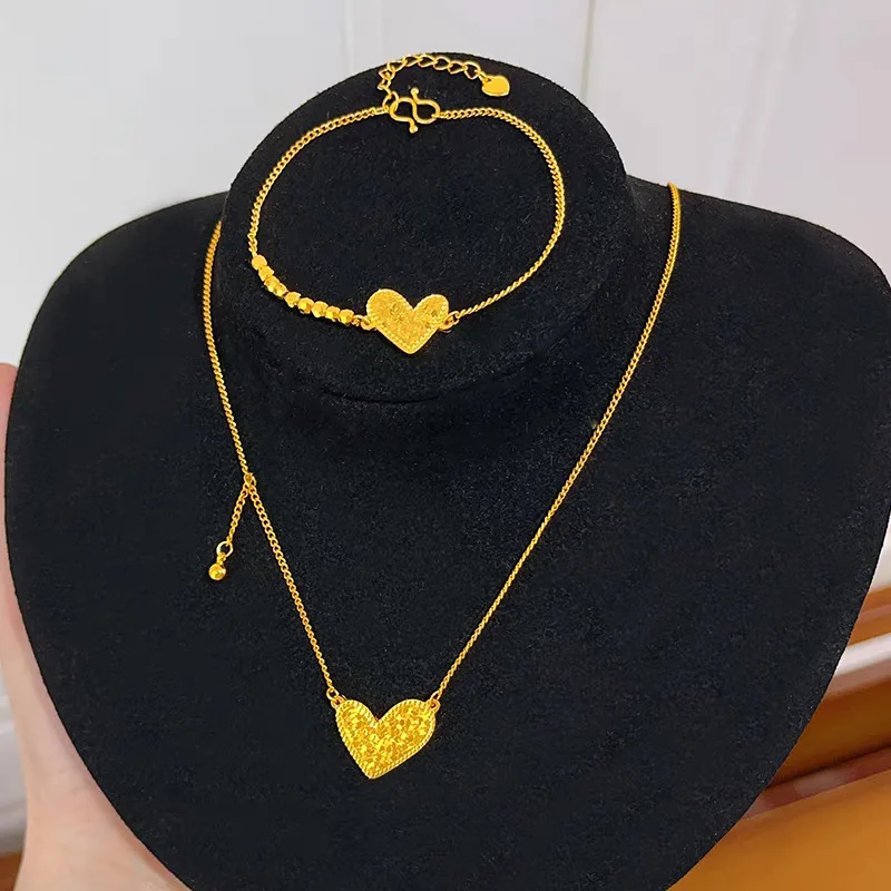 Elegant 18 K Gold Color Dot heart love necklace bracelet Sets for Women Wedding Birthday Necklace Chain Jewelry Gifts