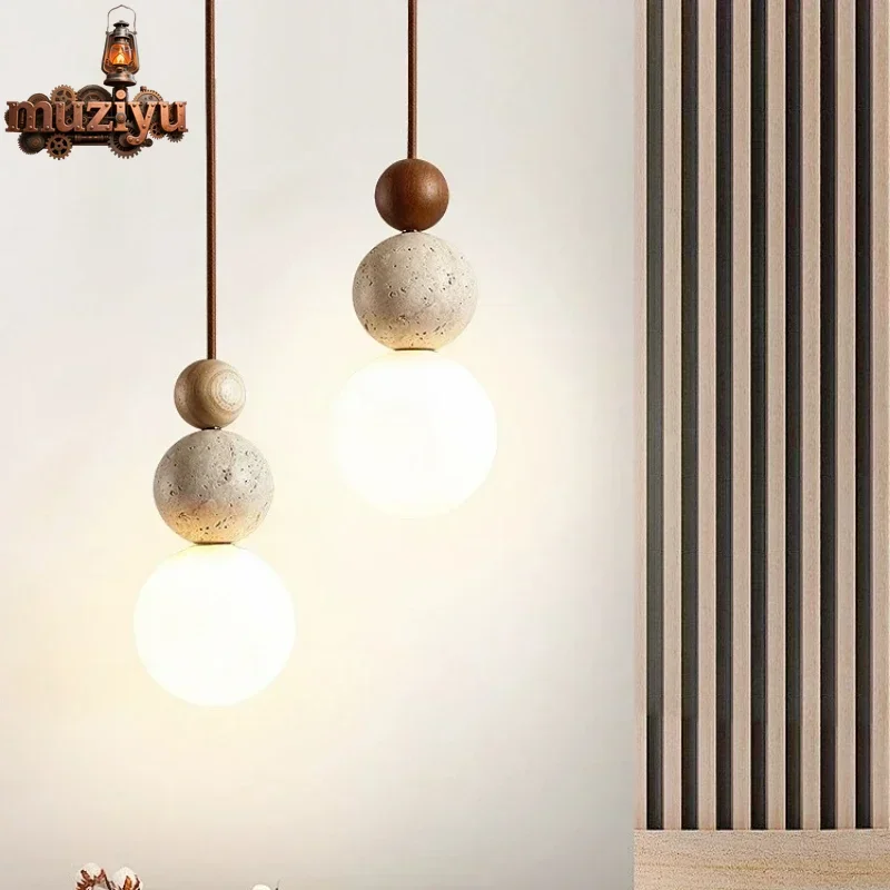 

Muziyu Nordic Stone Wood LED Chandelier Modern Deocrative Pendant Light Indoor Living Room Bedroom Creative Hanging Light