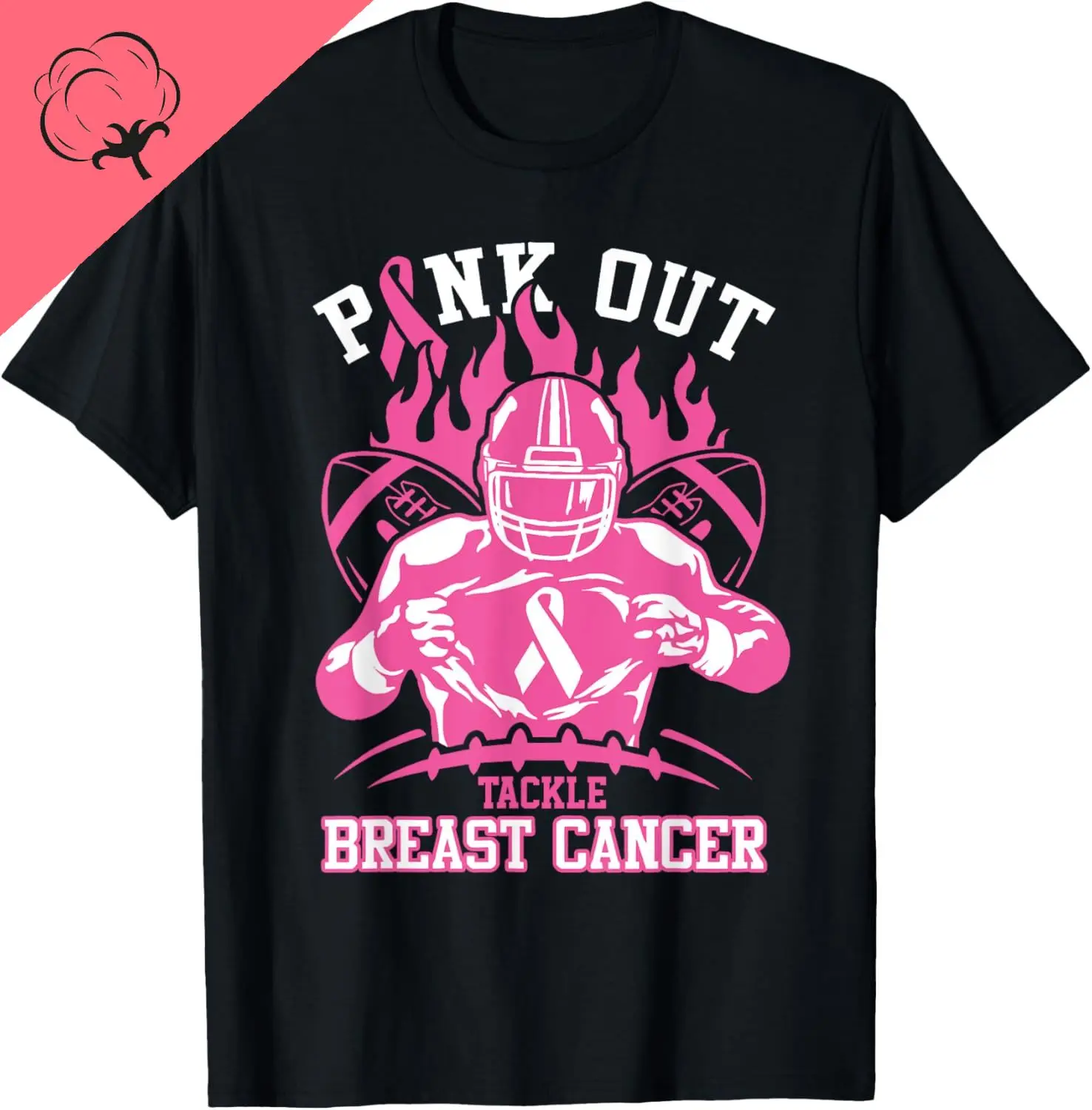 Pink Out Tackle Breast Cancer Awareness American Football T-Shirt Unisex Summer Streetwear Tops Cotton Camiseta