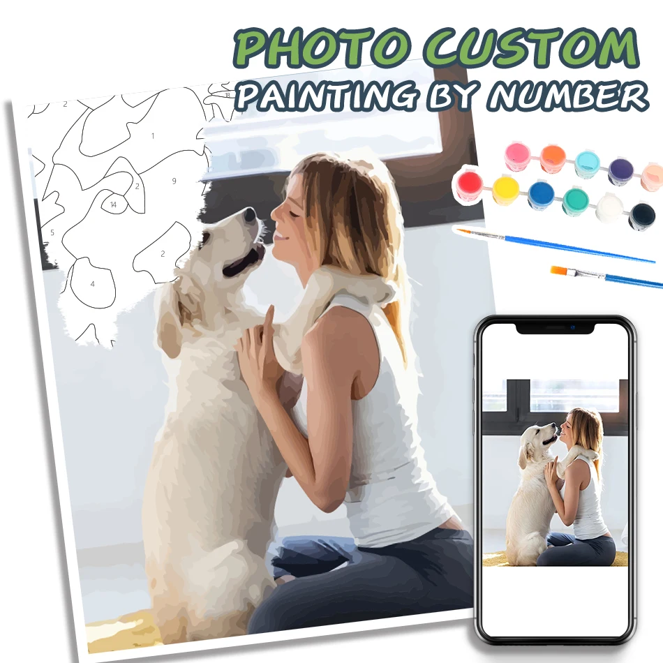 GATYZTORY 24/36/48 Color Personalised Paint By Numbers Photo Custom DIY Oil Painting By Number Picture Canvas Pet portrait Child