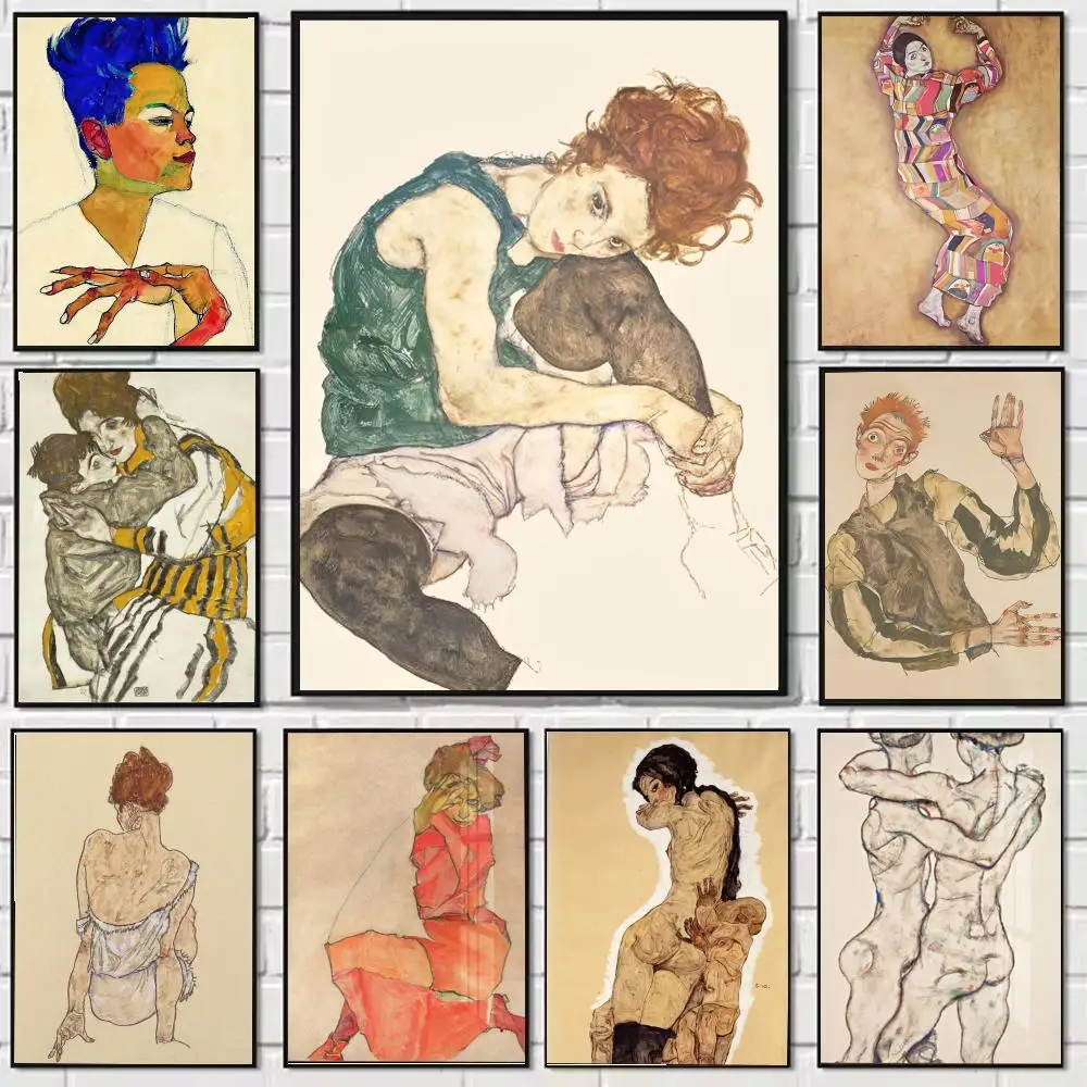 Art Egon Schiele Painting Calligraphy Canvas Poster: Crease Free Waterproof Durable All Space Wall Decor