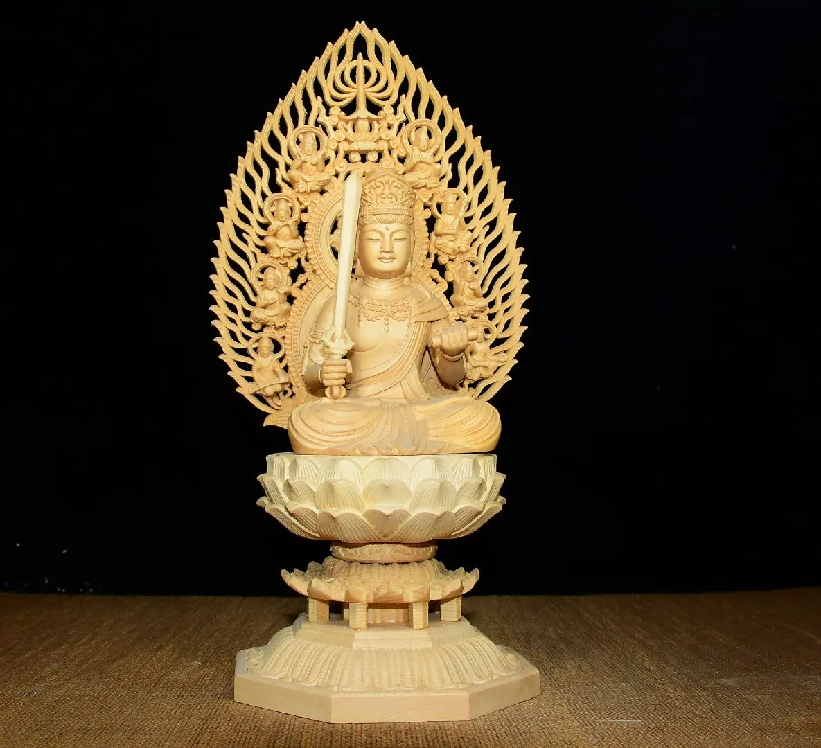 Boxwood Bodhisattva Akashagarbha Buddha Terrace Backlight Sitting Buddha