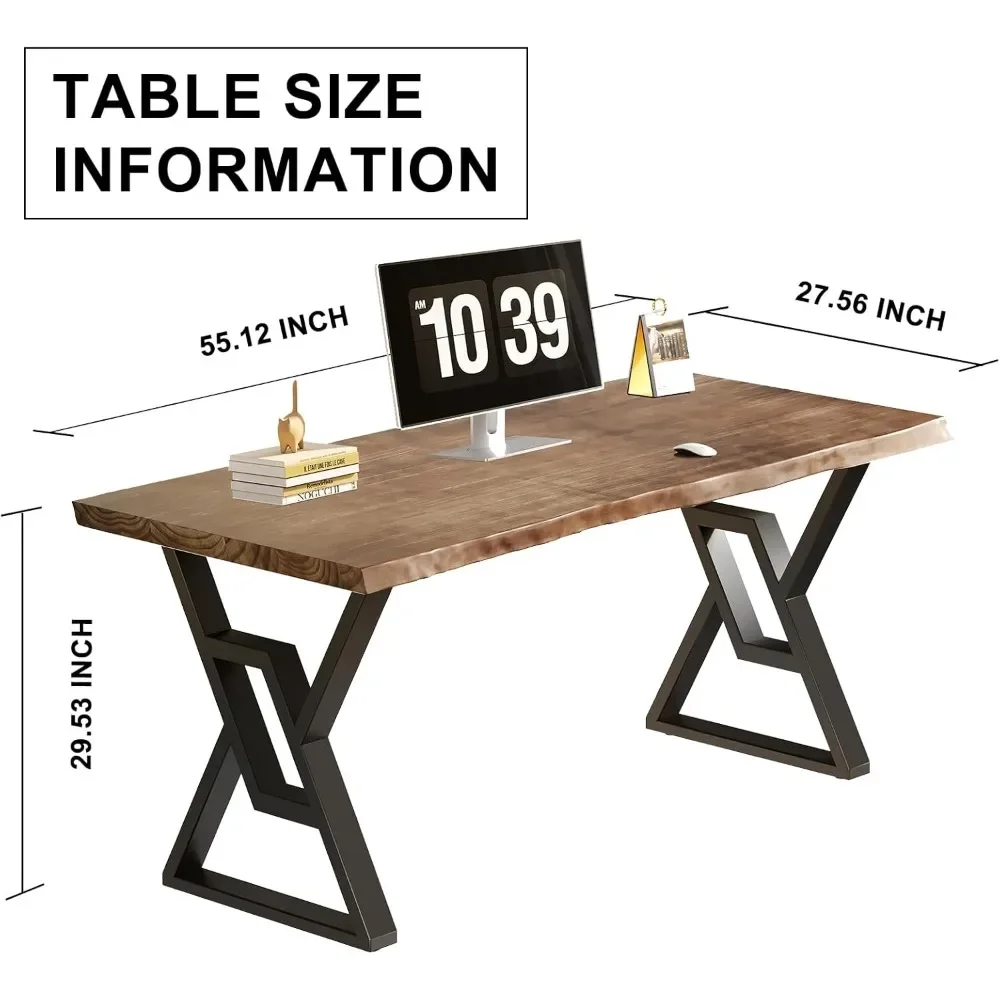 55-inch Computer Desk for Home Office, Ideal for Study, Writing, Dining, Modern Simple Design Solid Wood Writing Desk