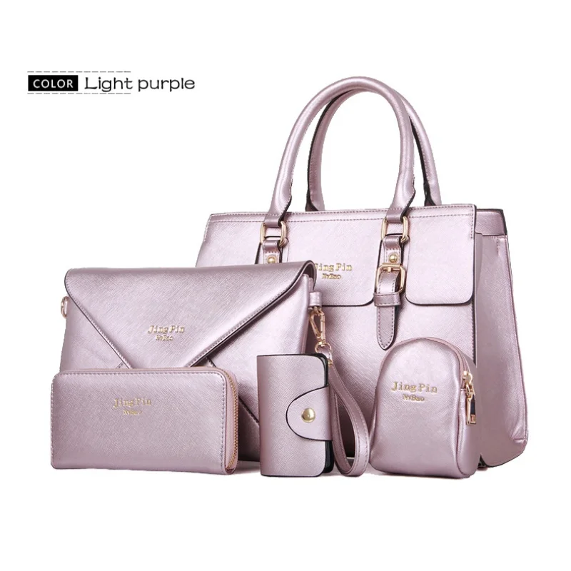 Women 5 piece Purse and Handbag Set Fashion Shoulder Bag Casual Lady Satchel Fashion Toothpick Pattern One Shoulder Handbag