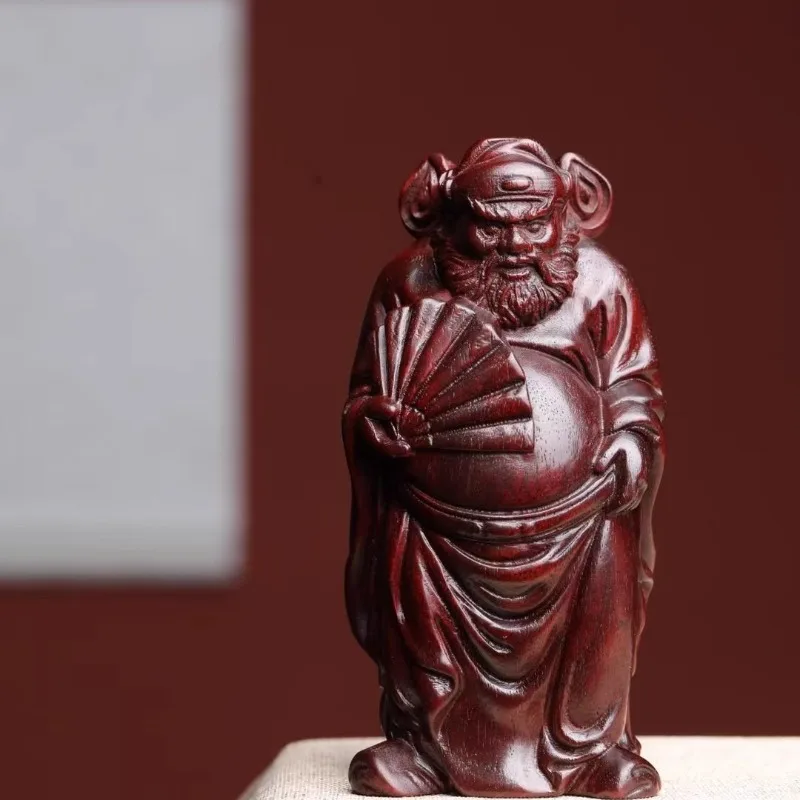 Hand Carved Red Sandalwood Wooden Zhong Kui Statue Figurine - Demon Queller Ornament Home Office Desk Foyer Decor Gift