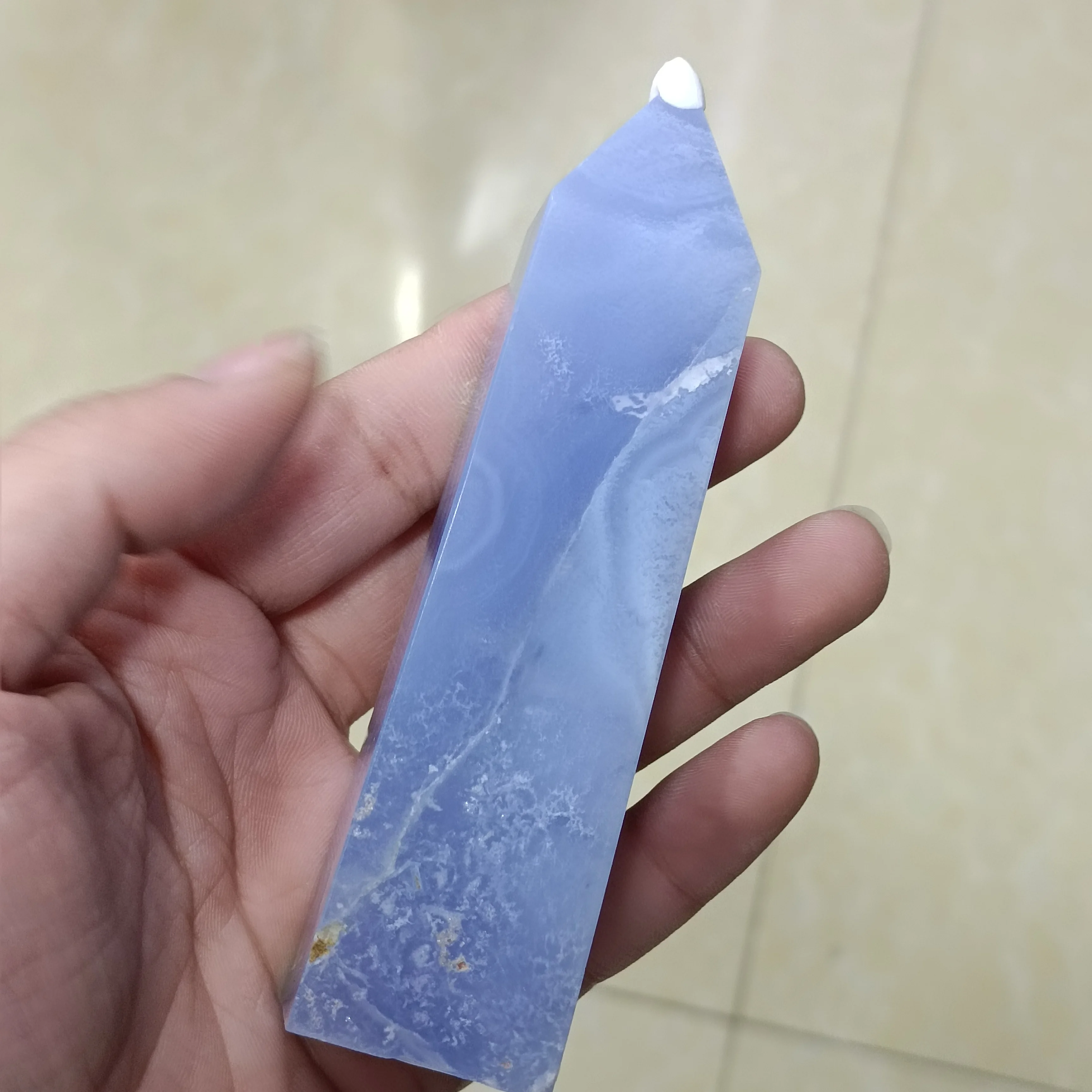 1pc Natural Crystals Blue Striped Agate Stone Wand Quartz Point Geode Tower Mineral Reiki Home Decor