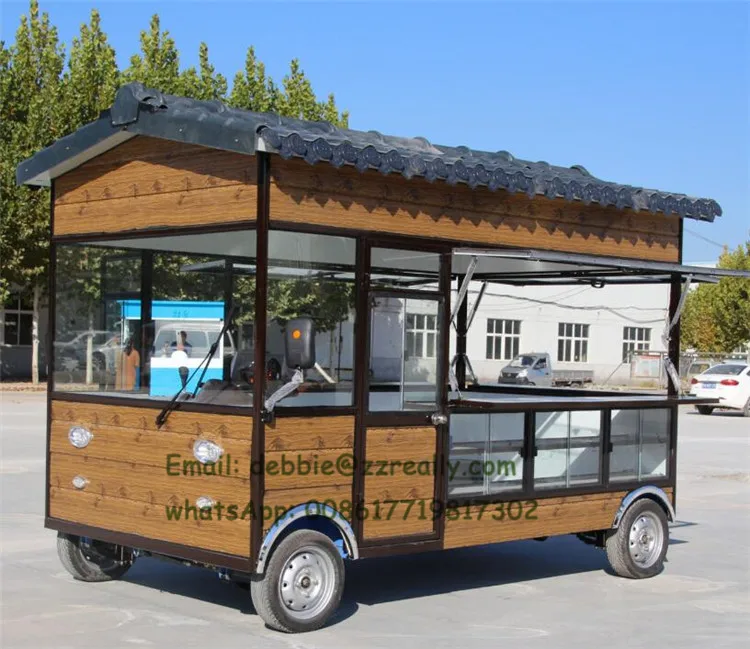 Camión de comida eléctrico al aire libre de cocina personalizado de tamaño, carrito/camión/remolque móvil de comida rápida para aperitivos, carrito de helado