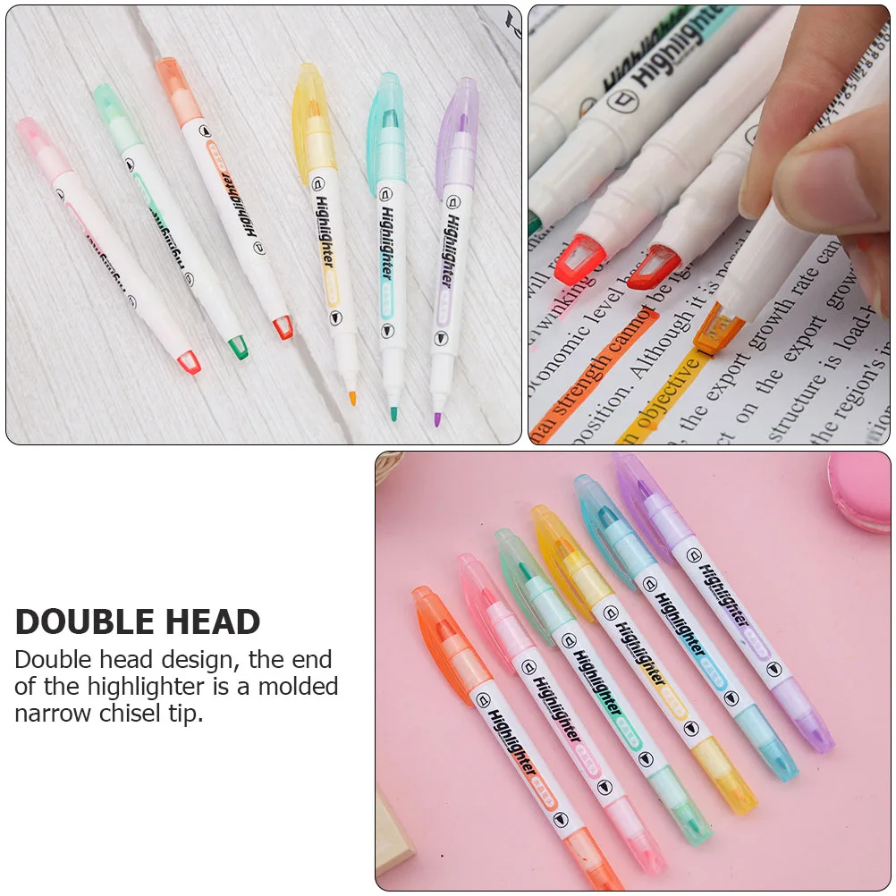

6 Pcs Clear View Highlighters Double Ended Fluorescent Marker Pens Transparent Tip Vibrant Colors for Students