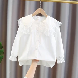 Blouses For Girls Solid Color Shirt Girls Casual Style Children White Blouse Teenager Clothes Girls 6 8 10 12 14