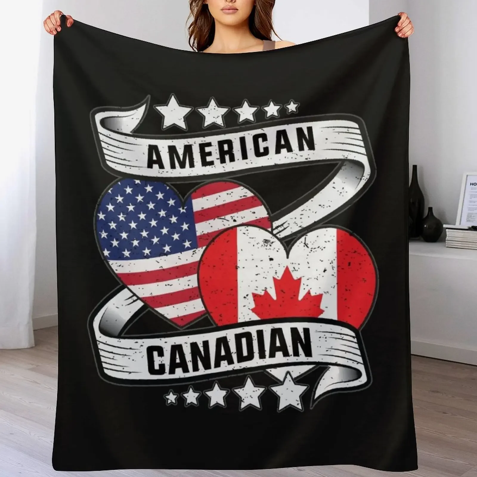 

Half American half Canadian flag, Canadian American Throw Blanket Travel Bed anime warm winter Blankets