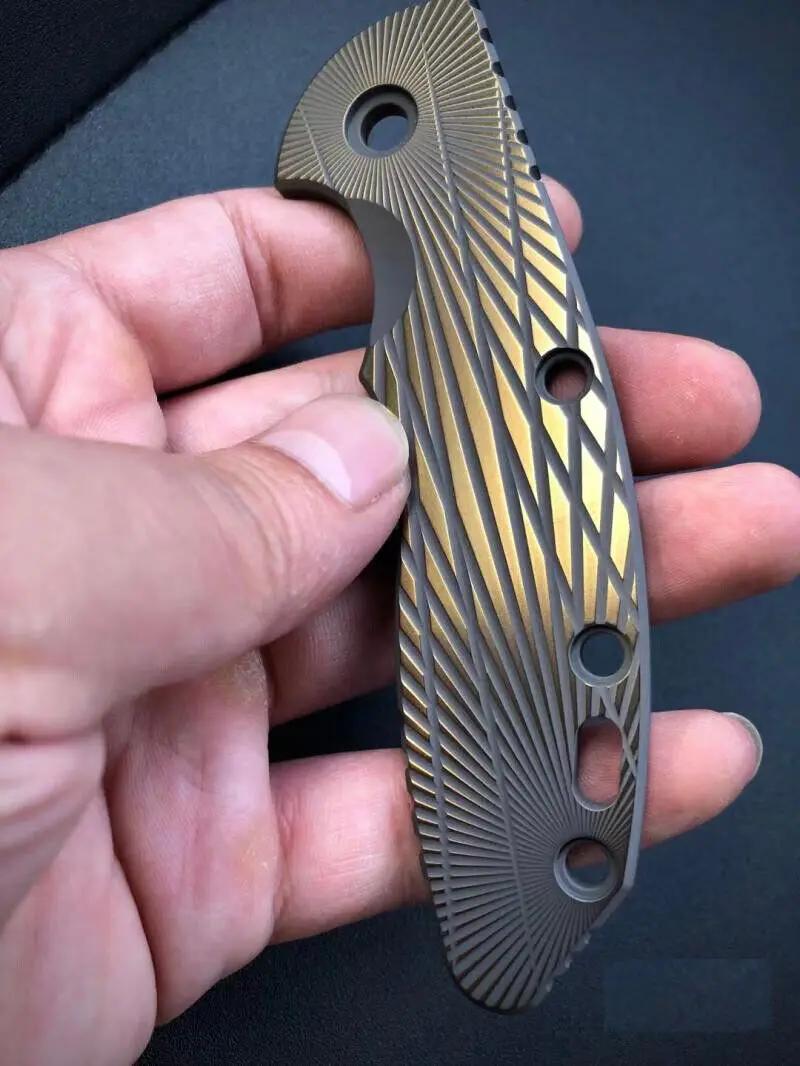 KASFLY CNC TC4 Patch for Rick Hinderer Knives XM18 3.5 Radial Stria Black & Gold