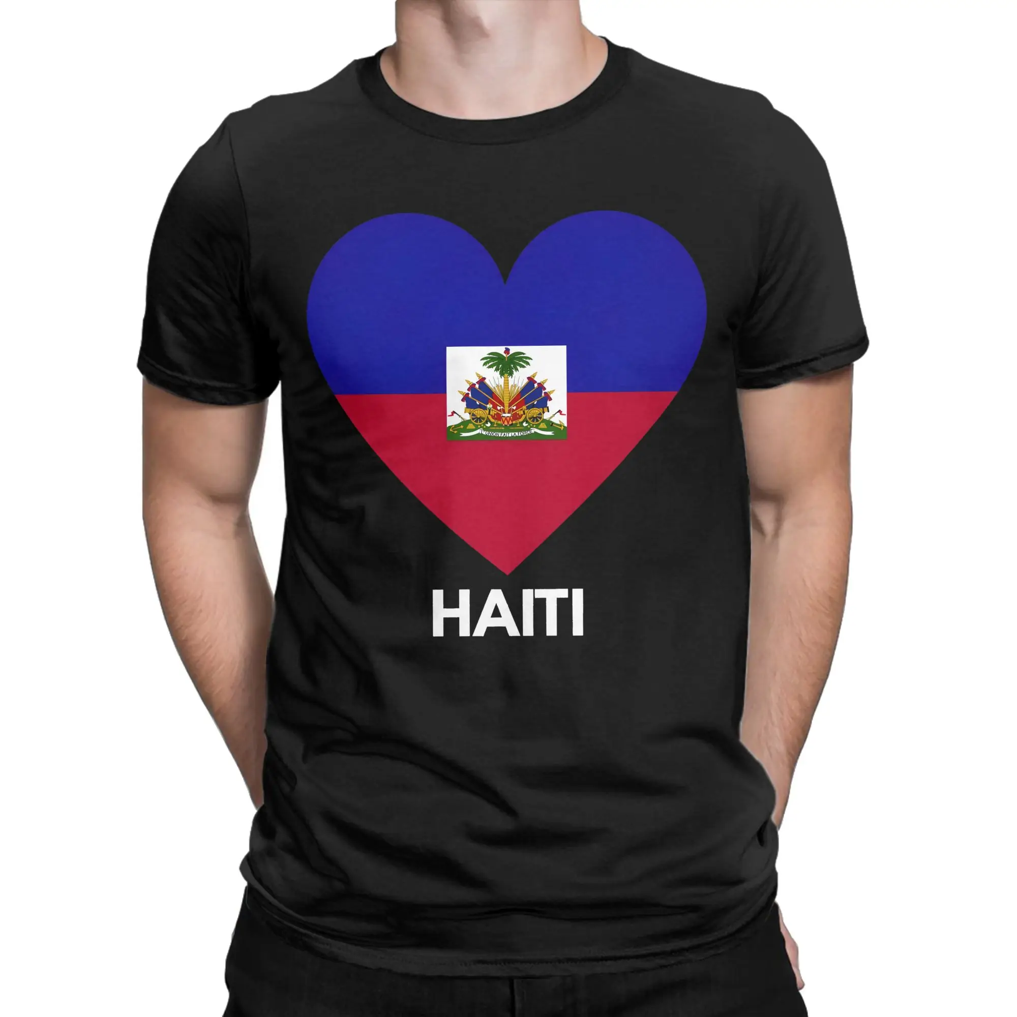 Casual Haiti flag  T-Shirt Men Cotton Short Sleeve Haitian  Round Neck Summer TopsTops