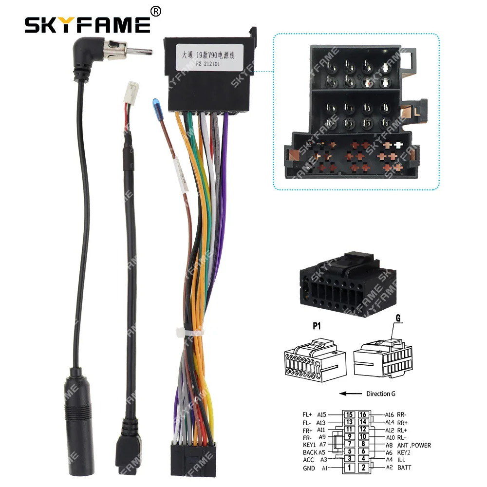 SKYFAME Car 16pin Wiring Harness Adapter For Maxus V90 2019 Android Radio Power Cable