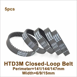 POWGE 141 144 147 3M Synchronous Belt W=6/9/15mm Teeth=47/48/49 HTD 3M Rubber Closed-Loop Timing Belt 141-3M 144-3M 147-3M
