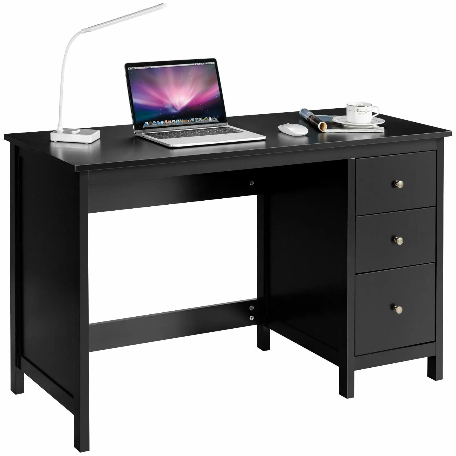 Computer Desk Study Writing Desk Home Office Workstation with 3 Drawers Black